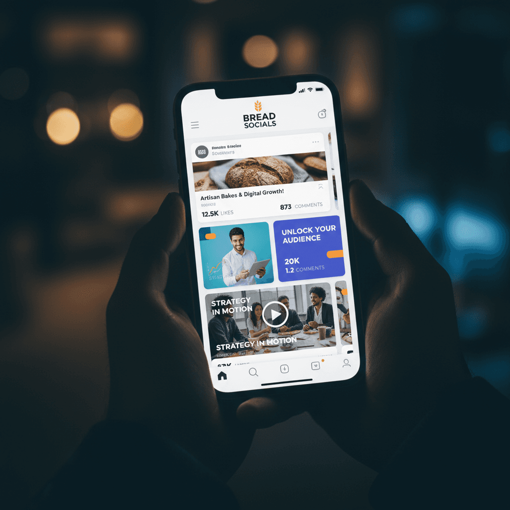 Hands holding smartphone displaying social media feed