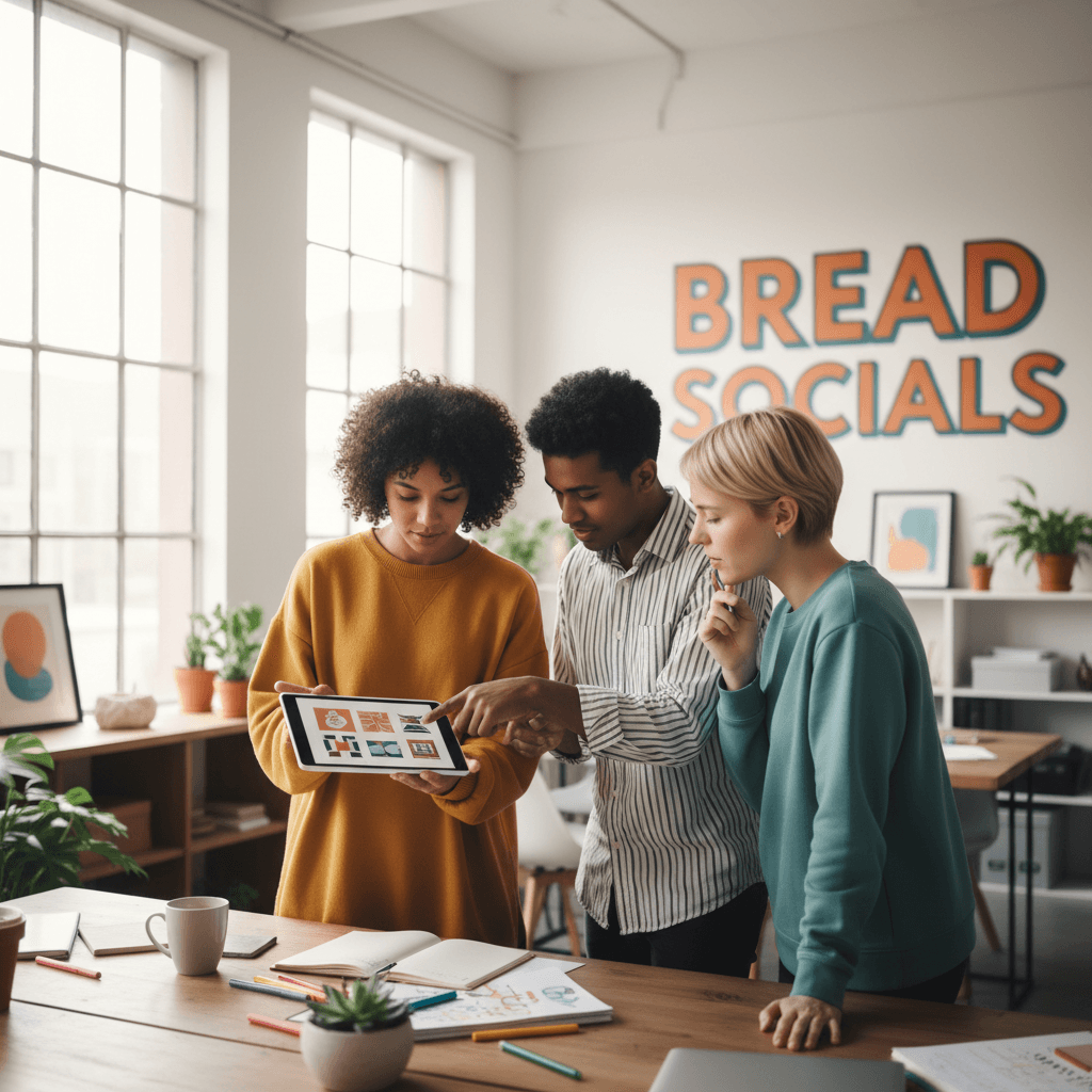 Team collaborating on content strategy in a modern workspace