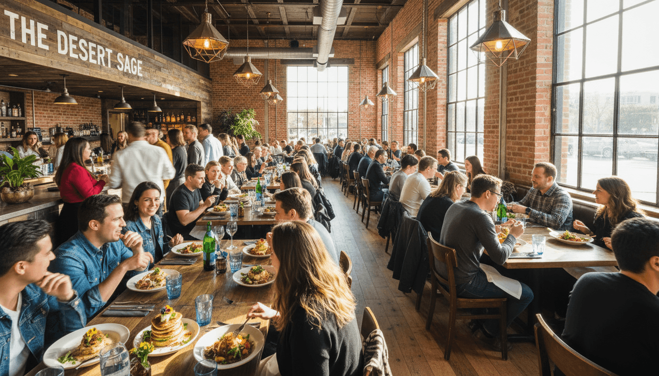 Vibrant Las Vegas restaurant interior with engaged customers enjoying meals