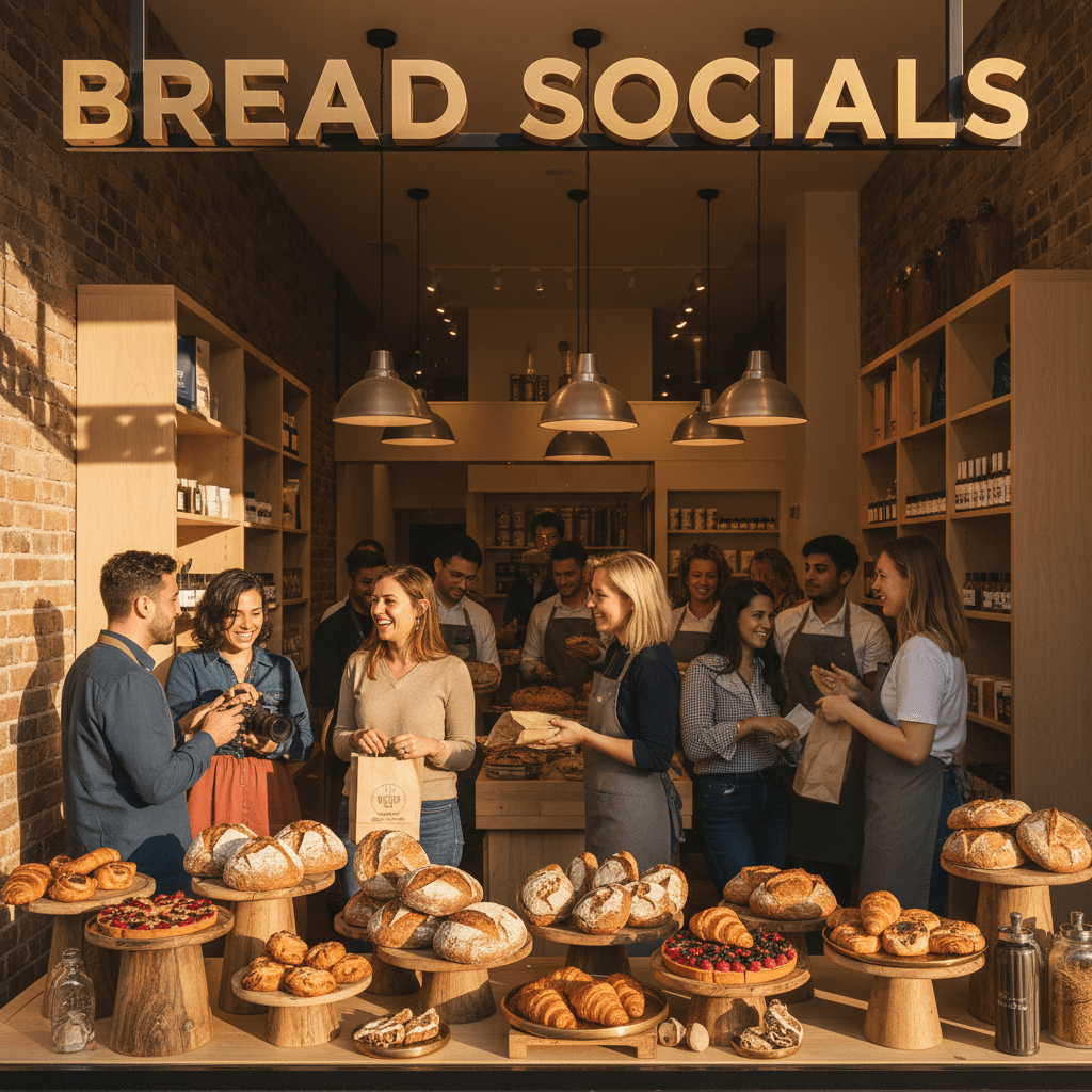Retail storefront with customers browsing at golden hour